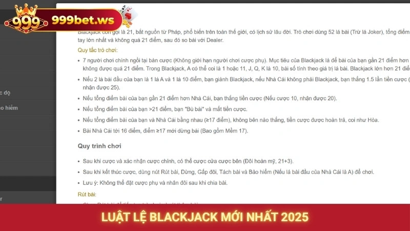 Blackjack online 999bet - Chiến thuật kéo bài ăn chắc 99% 2 Luật lệ blackjack mới nhất 2025