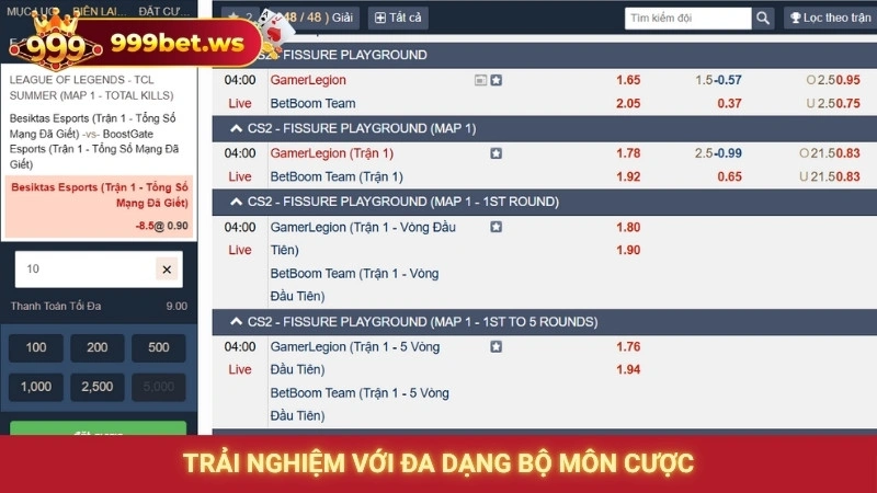 Trải nghiệm với đa dạng bộ môn cược