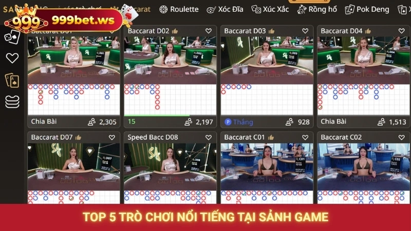 Top 5 trò chơi nổi tiếng tại sảnh game