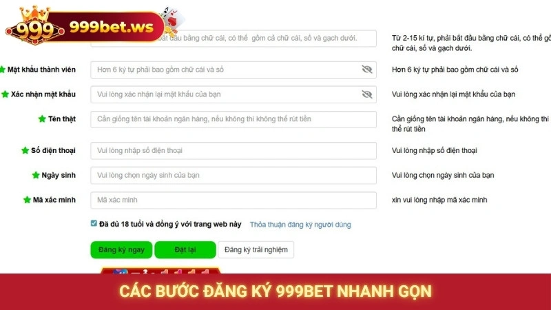 Các bước đăng ký 999bet nhanh gọn