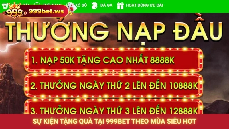 Sự kiện tặng quà tại 999bet theo mùa siêu hot