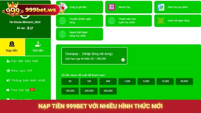 Nạp tiền 999bet với nhiều hình thức mới