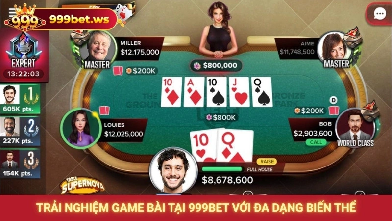 Trải nghiệm game bài tại 999bet với đa dạng biến thể