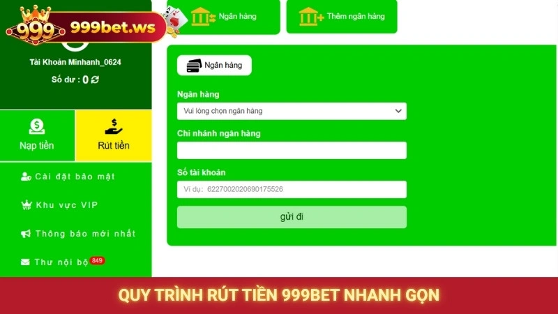 Quy trình rút tiền 999bet nhanh gọn